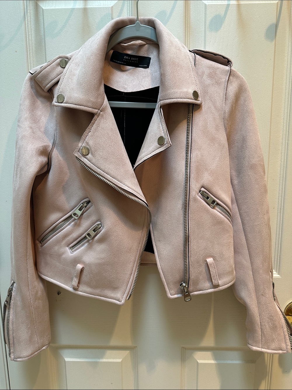 Zara Light Pink Suede Moto Jacket